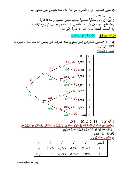 تمارين الإحتمالات مع الحل تحضيرا للبكالوريا