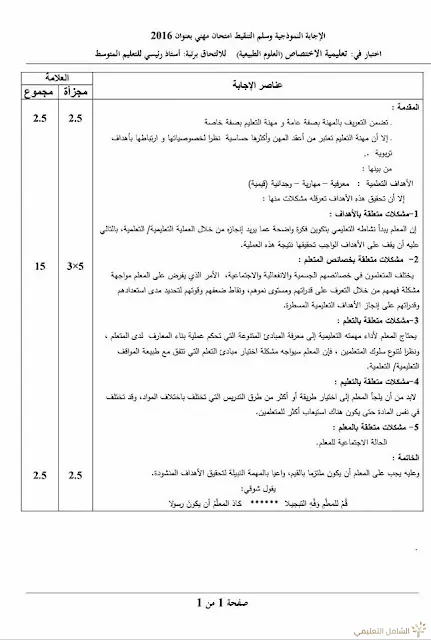 مواضيع مسابقة الالتحاق برتبة أستاذ رئيسي للتعليم المتوسط | منصة الشامل التعليمية