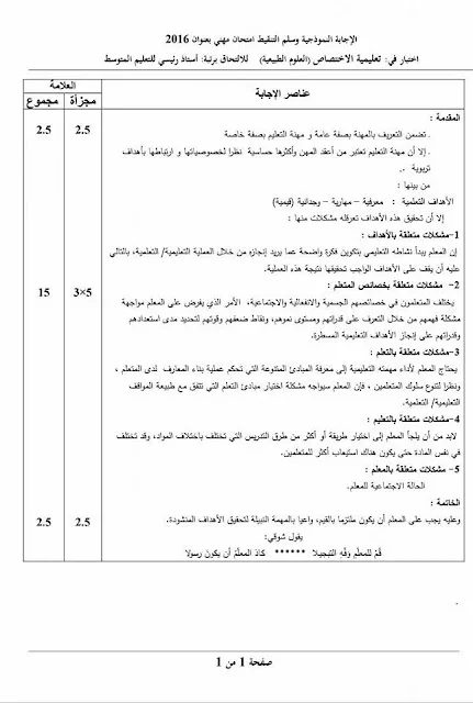 مواضيع مسابقة الالتحاق برتبة أستاذ رئيسي للتعليم المتوسط