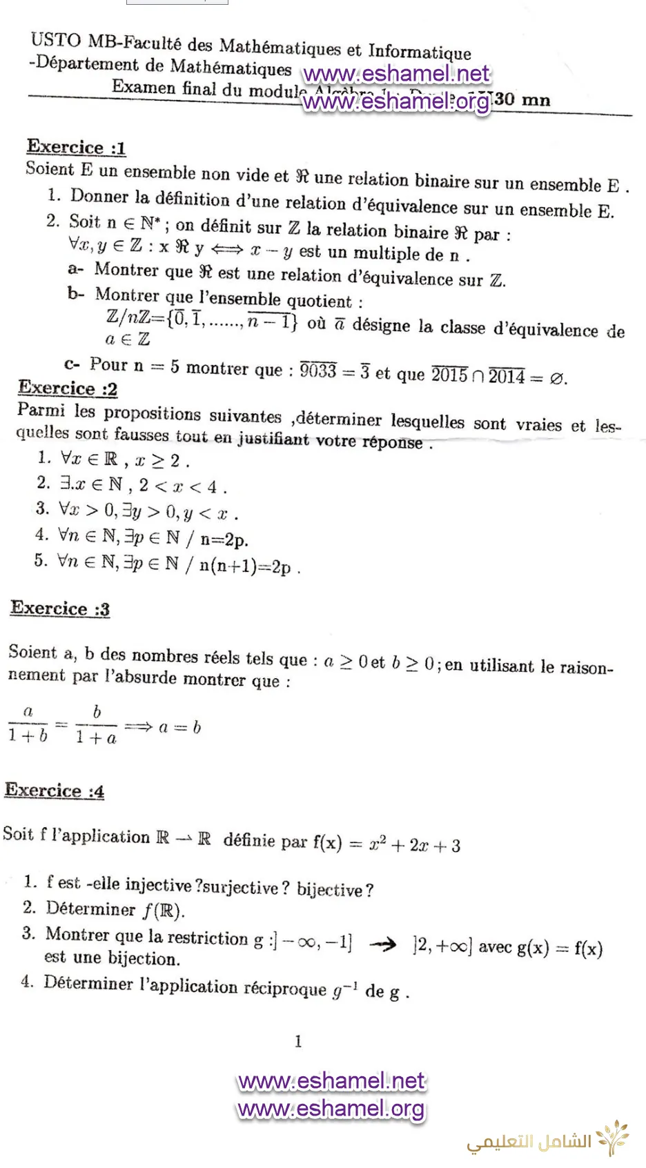 examen semestriel algebre 1 département math-info université alger examen semestriel algebre 1 département math-info université alger