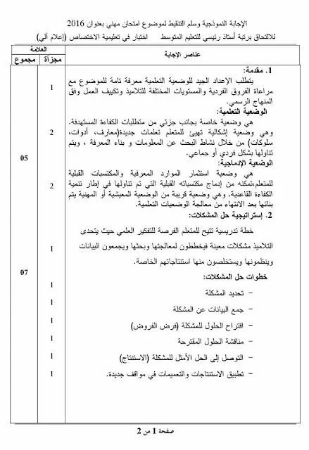 مواضيع مسابقة الالتحاق برتبة أستاذ رئيسي للتعليم المتوسط
