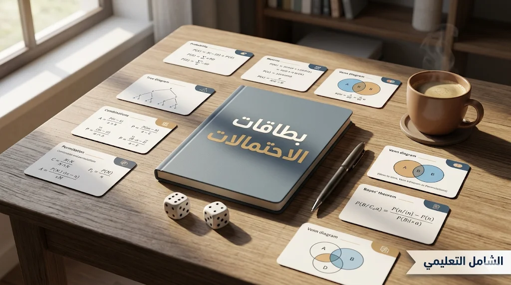 بطاقات مراجعة الاحتمالات للبكالوريا: ملخص شامل للقوانين والرموز