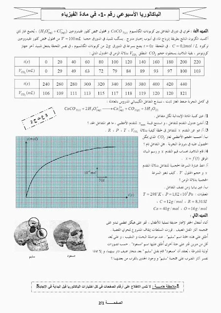 الموضوع التجريبي الأول في:العلوم الفيزيائية شعبة علوم تجريبية مع الحل