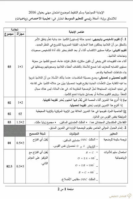 مواضيع مسابقة الالتحاق برتبة أستاذ رئيسي للتعليم المتوسط | منصة الشامل التعليمية