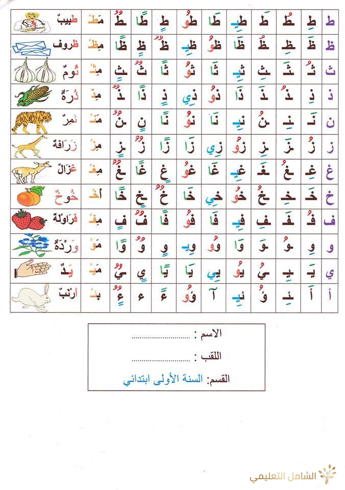 للأساتذة و الأولياء بطاقة الحروف هامة و جميلة للأطفال | منصة الشامل التعليمية