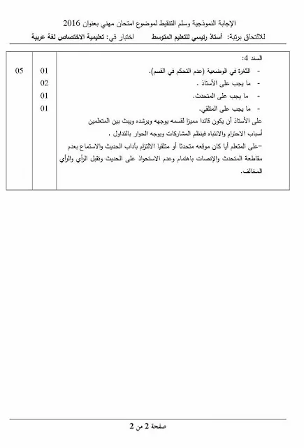 مواضيع مسابقة الالتحاق برتبة أستاذ رئيسي للتعليم المتوسط