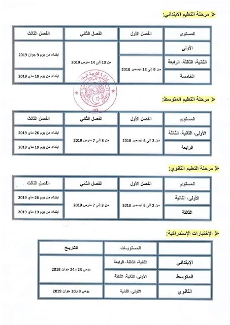 مواعيد الإختبارات الرسمية لجميع المستويات 2019/2018