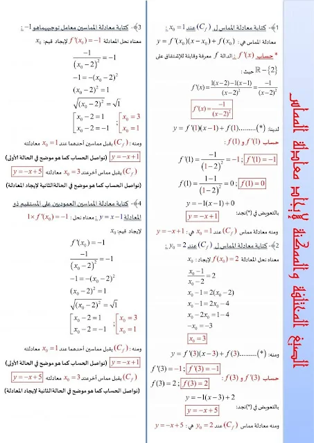 الحالات المختلفة لايجاد معادلة المماس
