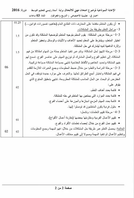 مواضيع مسابقة الالتحاق برتبة أستاذ رئيسي للتعليم المتوسط