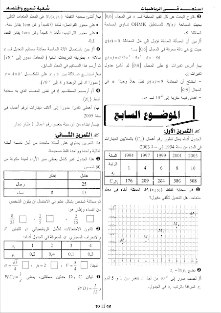 7 مواضيع مقترحة في الرياضيات مع الحلول للثالثة تسيير و اقتصاد