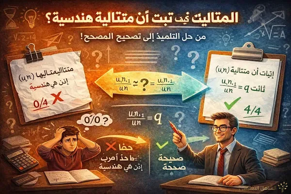 المتتاليات: كيف نثبت أن متتالية هندسية؟ (من حل التلميذ إلى تصحيح المصحّح) | منصة الشامل التعليمية