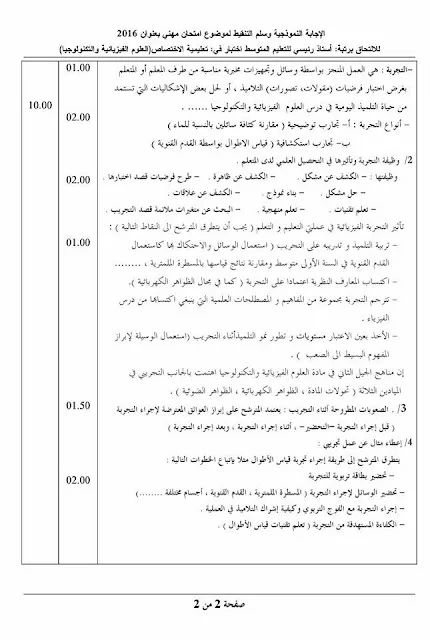 مواضيع مسابقة الالتحاق برتبة أستاذ رئيسي للتعليم المتوسط