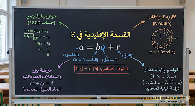 تطبيقات القسمة الإقليدية في Z: من الموافقات إلى مبرهنة بيزو وحل المعادلات